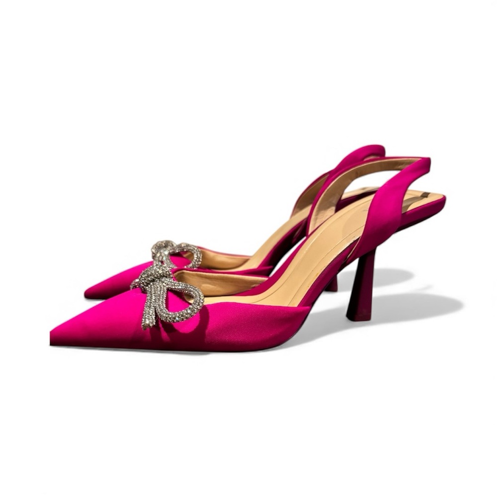 SOLD-Elegant ZARA Pink Slingback Heels with Silver Bow, Size 39(8.5) - Picture 10 of 10